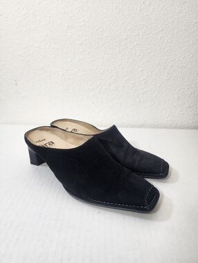 Ara Black Suede Leather Mule Heels Block Heel Slip On Comfort Shoes Size 7